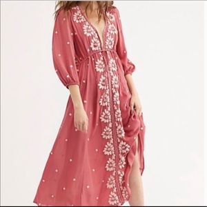 Free People embroidered Fable Midi Dress Sz M